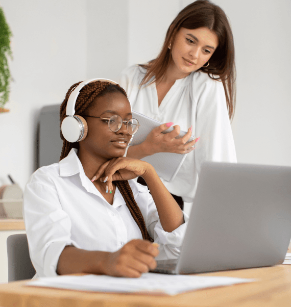 beautiful women working together startup company